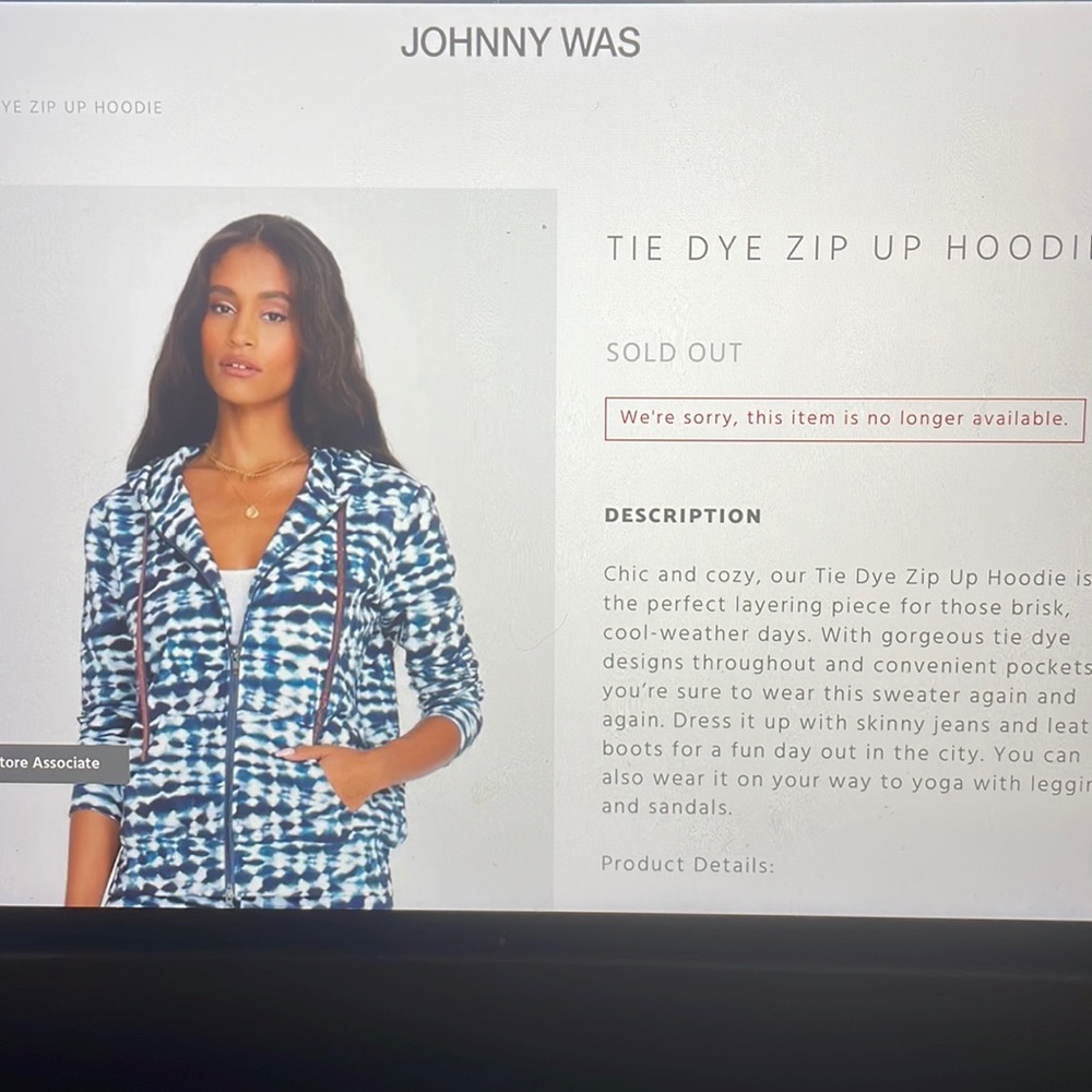 Johnny Was Tie Die Zip Up Hoodie Jacket Coat Size XS Women’s